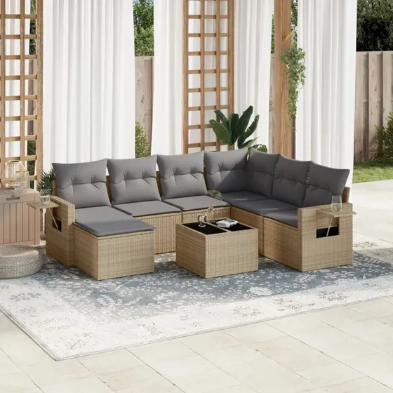 Sofasæt til haven 8 dele i beige polyrattan