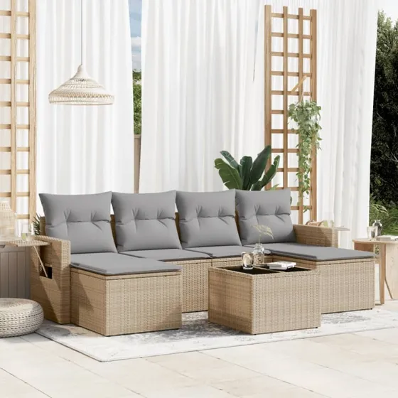 Sofasæt til haven 7 dele i beige polyrattan