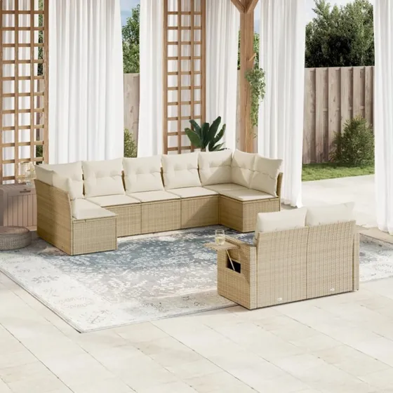 Sofasæt til haven 9 dele i beige polyrattan med hynder