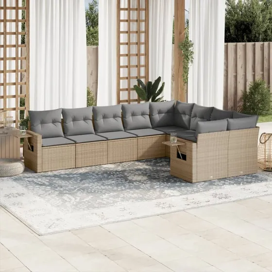 Sofasæt til haven 9 dele i beige polyrattan