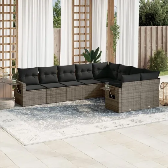 Sofasæt til haven 9 dele i grå polyrattan