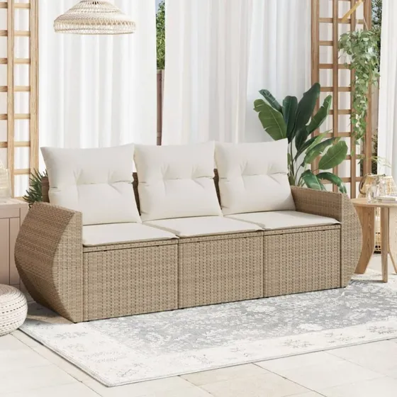 Sofasæt til haven 3 dele i polyrattan - beige