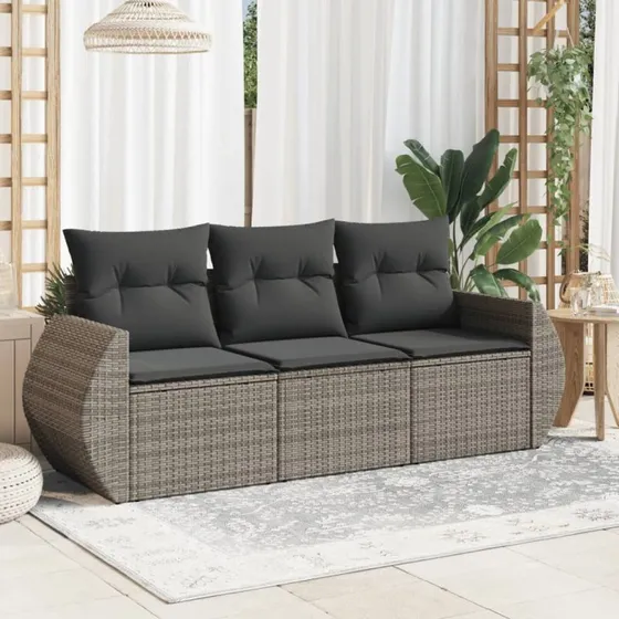 Havesofasæt 3-dele i grå polyrattan med hynder