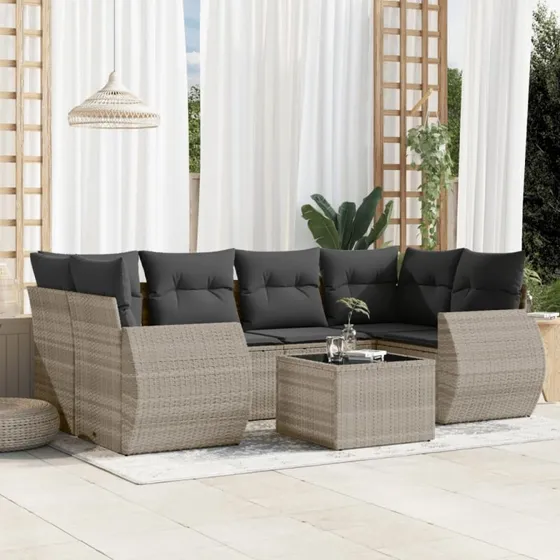 Sofasæt til haven 7 dele i polyrattan lysegrå
