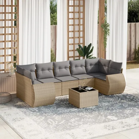 Sofasæt til haven 8 dele i beige polyrattan