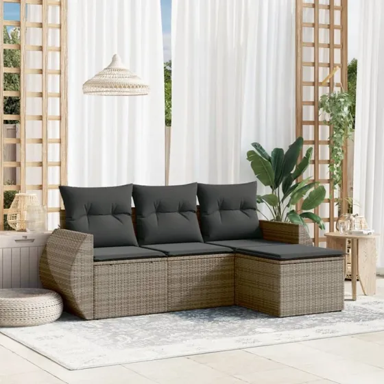 4-delers havemøbel sofasæt i grå polyrattan med hynder