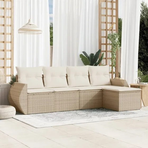5-dele havesofasæt i polyrattan med hynder (beige)