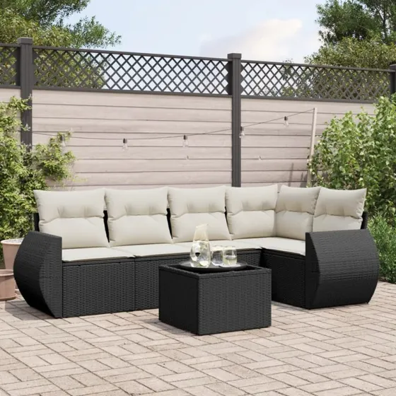 Sofasæt til haven 6 dele i polyrattan - sort