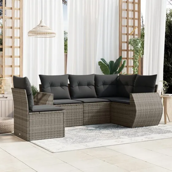Sofasæt 5 dele i grå polyrattan med hynder