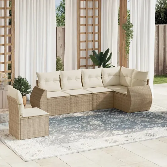 Sofasæt til haven 6 dele i polyrattan (beige)