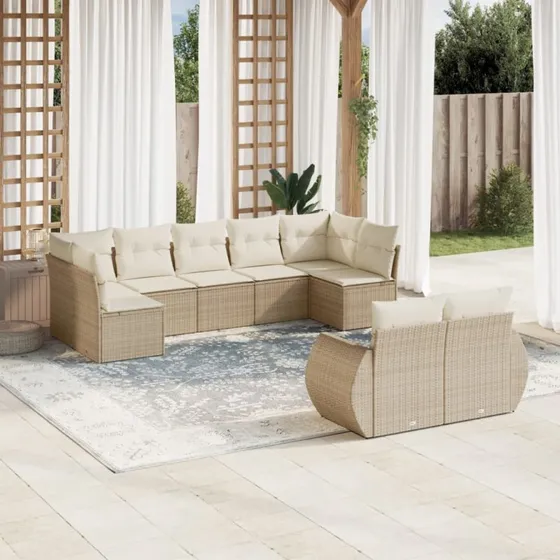 Sofasæt til haven 9 dele i polyrattan beige