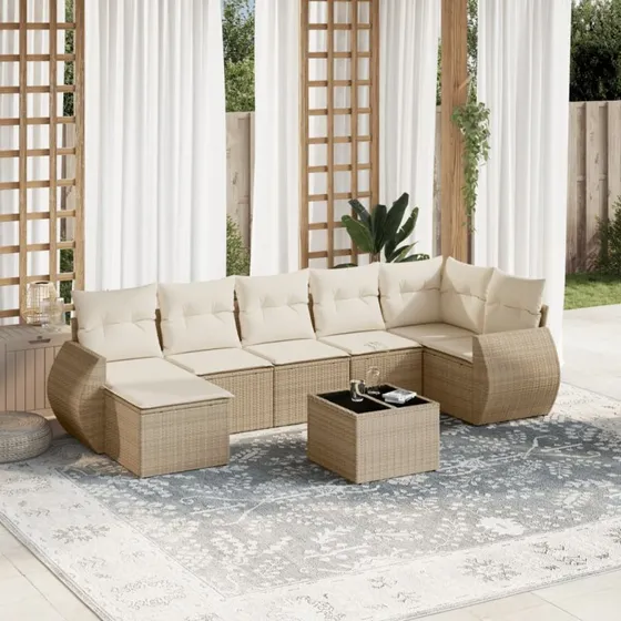 Havesofasæt 8 dele i polyrattan beige med hynder