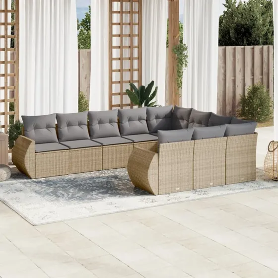 Sofasæt til haven 10 dele i polyrattan med hynder - beige