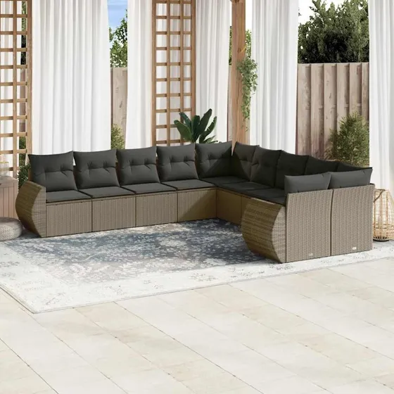 Sofasæt til haven 10 dele i lysegrå polyrattan