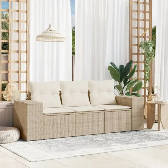 Sofasæt til haven 3 dele i polyrattan – beige