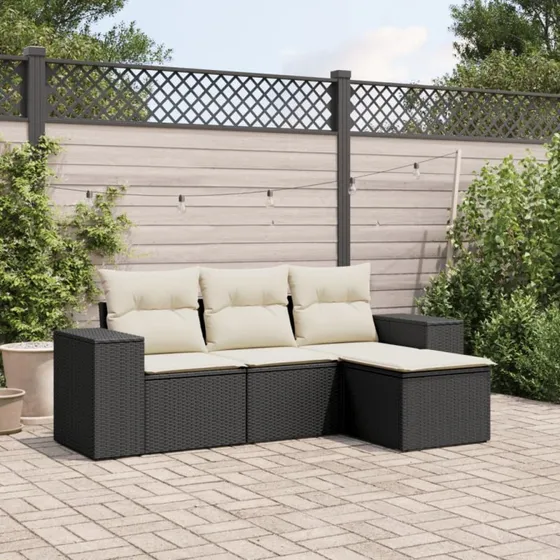 Sofasæt til haven 4 dele i sort polyrattan m. hynder