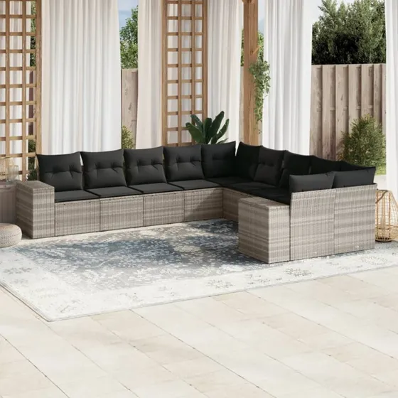 Sofasæt til haven 10 dele i lysegrå polyrattan med hynder