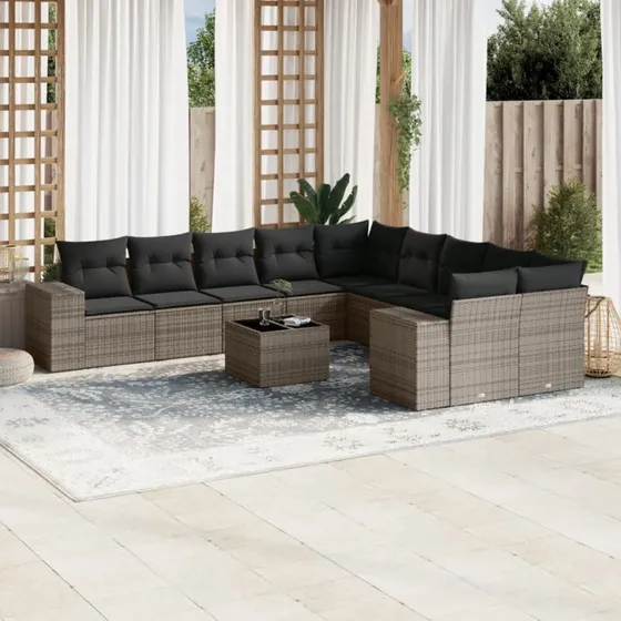 Loungesæt til haven 11 dele i grå polyrattan