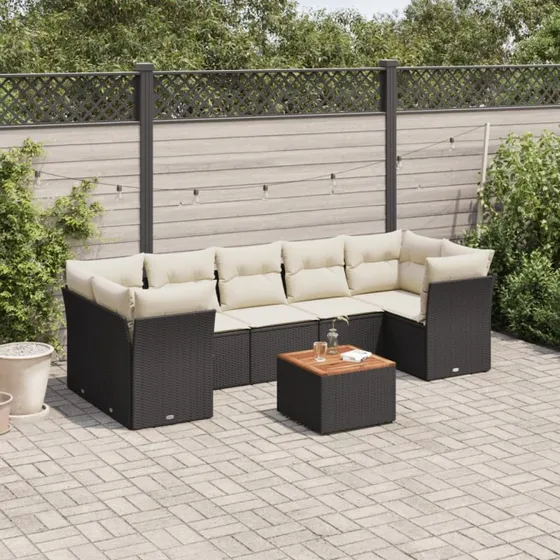 Sofasæt til haven 8 dele i sort polyrattan inkl. hynder