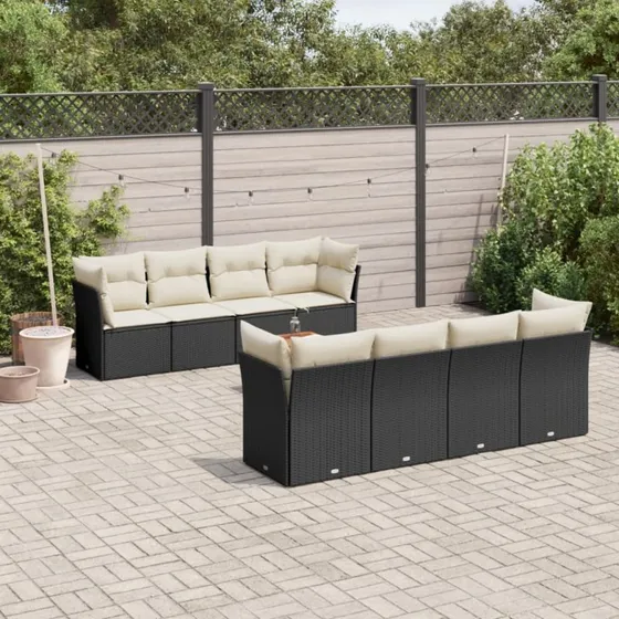 Sofasæt til haven 9 dele i sort polyrattan