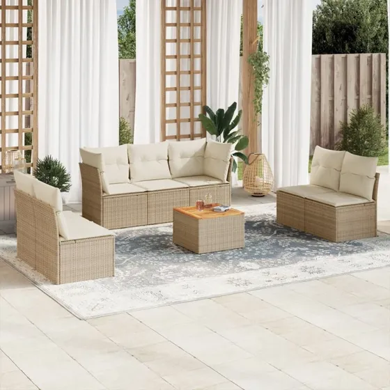 Havesofasæt 8 dele i polyrattan - beige