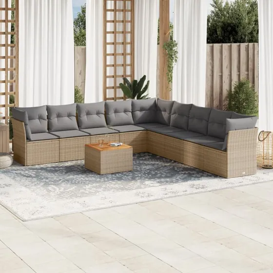 Havesofasæt 10 dele i polyrattan – beige