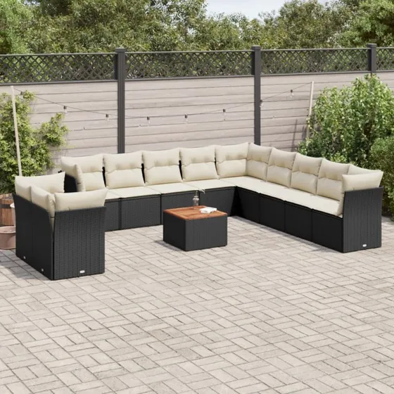 Sofasæt til haven 12 dele i sort polyrattan