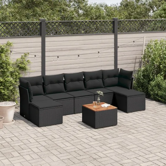 Sofasæt til haven 8 dele i polyrattan (sort)