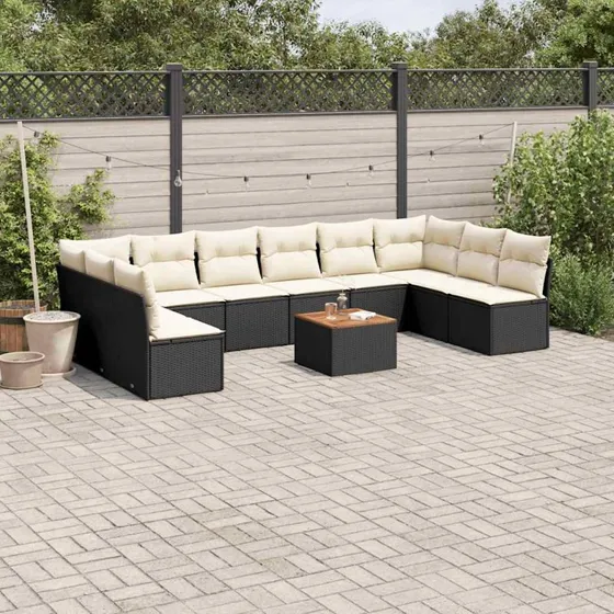 Havesofasæt i polyrattan 11 dele med hynder – sort