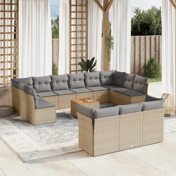 Sofasæt til haven 14 dele i polyrattan med hynder - beige