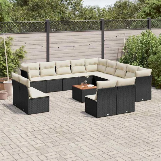 Sofasæt til haven 14 dele i sort polyrattan med hynder