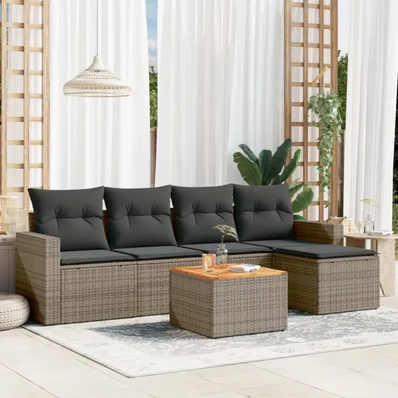 Sofasæt til haven 6 dele i polyrattan med hynder (grå)