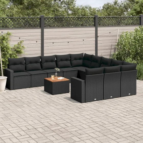 Sofasæt til haven 12 dele i sort polyrattan
