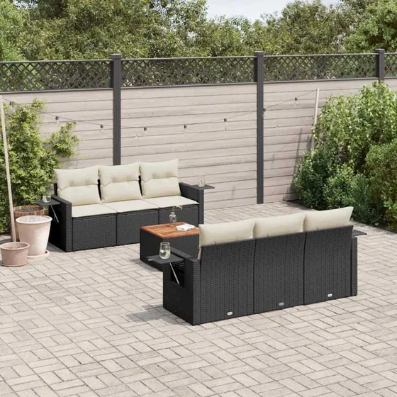 Polyrattan sofasæt til haven 7 dele med hynder - sort