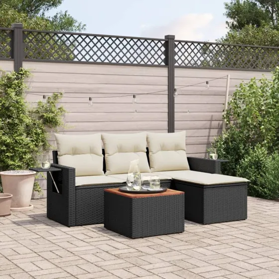 Sofasæt til haven 5 dele i polyrattan – sort med hynder