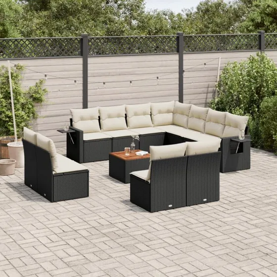 Sofasæt til haven 12 dele i sort polyrattan med hynder