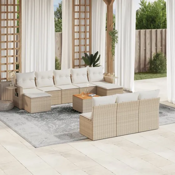 11-del polyrattan havesofasæt med hynder - beige