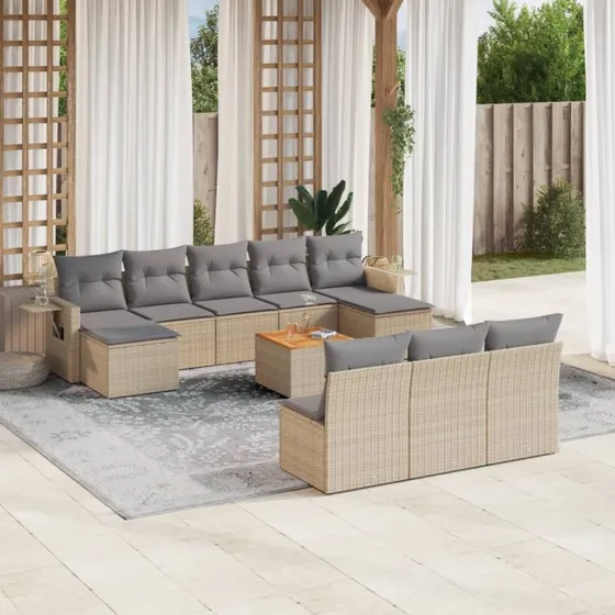 Havesofasæt 11 dele i polyrattan - beige (inkl. hynder)