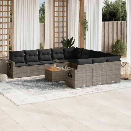 Sofasæt til haven 12 dele i grå polyrattan med hynder
