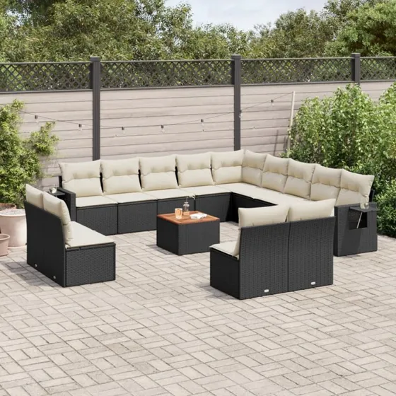 Sofasæt til haven 14 dele i sort polyrattan med hynder