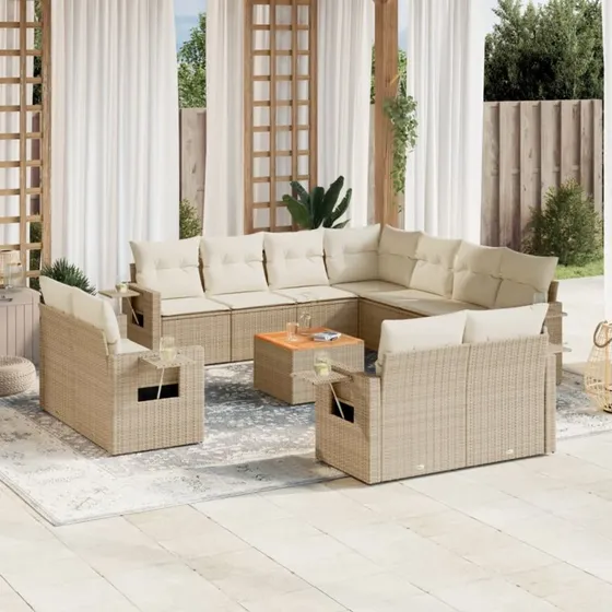 Sofasæt til haven 12 dele i polyrattan beige