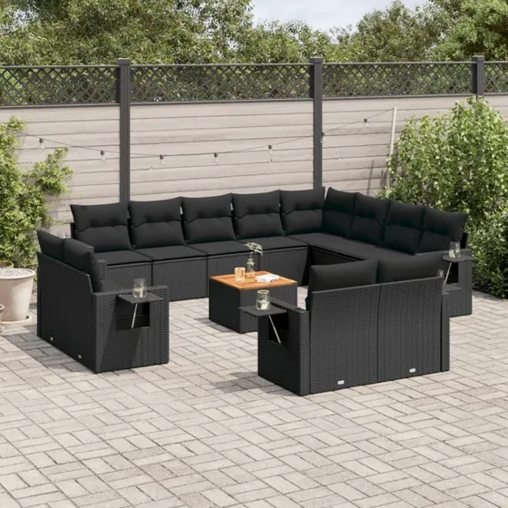 Sofasæt til haven 13 dele i sort polyrattan