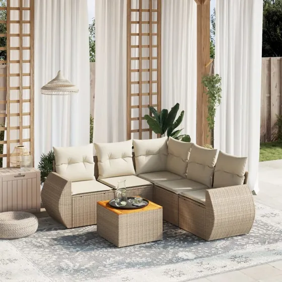 Sofasæt til haven 6 dele i beige polyrattan