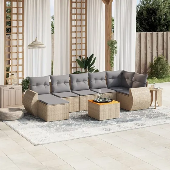 Sofasæt til haven 8 dele i beige polyrattan med hynder