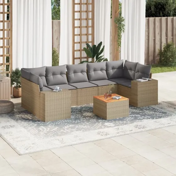 Sofasæt til haven 8 dele i beige polyrattan
