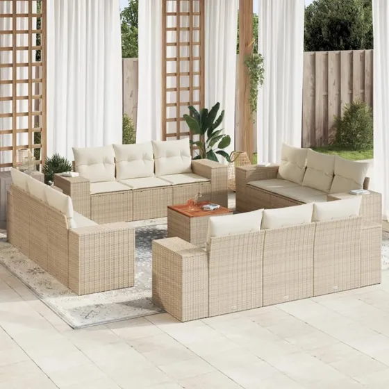 Sofasæt til haven 13 dele i beige polyrattan