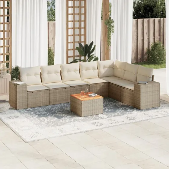 Havesofasæt i polyrattan 8 dele med hynder, beige
