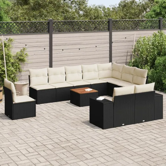Havesofasæt polyrattan 11 dele med hynder - sort