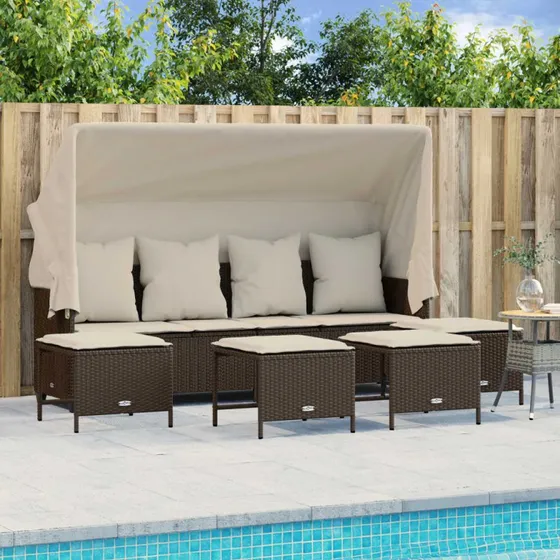 Havesofasæt 5 dele i brun polyrattan inkl. hynder