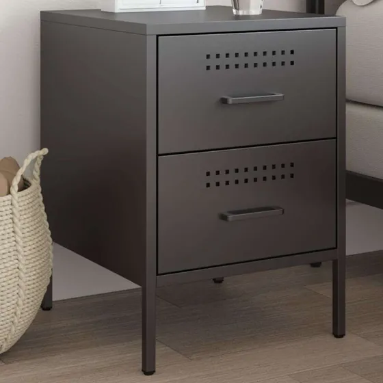 Sengebord i sort stål 36x39x50,5 cm – 2 skuffer
